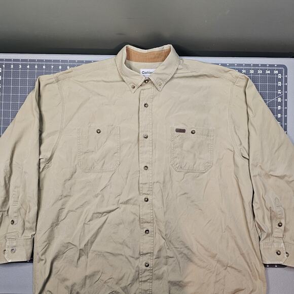 Vintage Carhartt Foreman Shirt XXL Tan Workwear Relaxed Outdoors Heavy Grunge - Picture 1 of 15